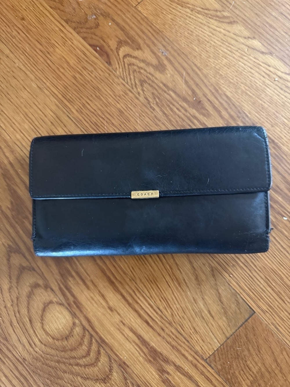 COACH ladies, vintage black, leather wallet, and preowned good condition